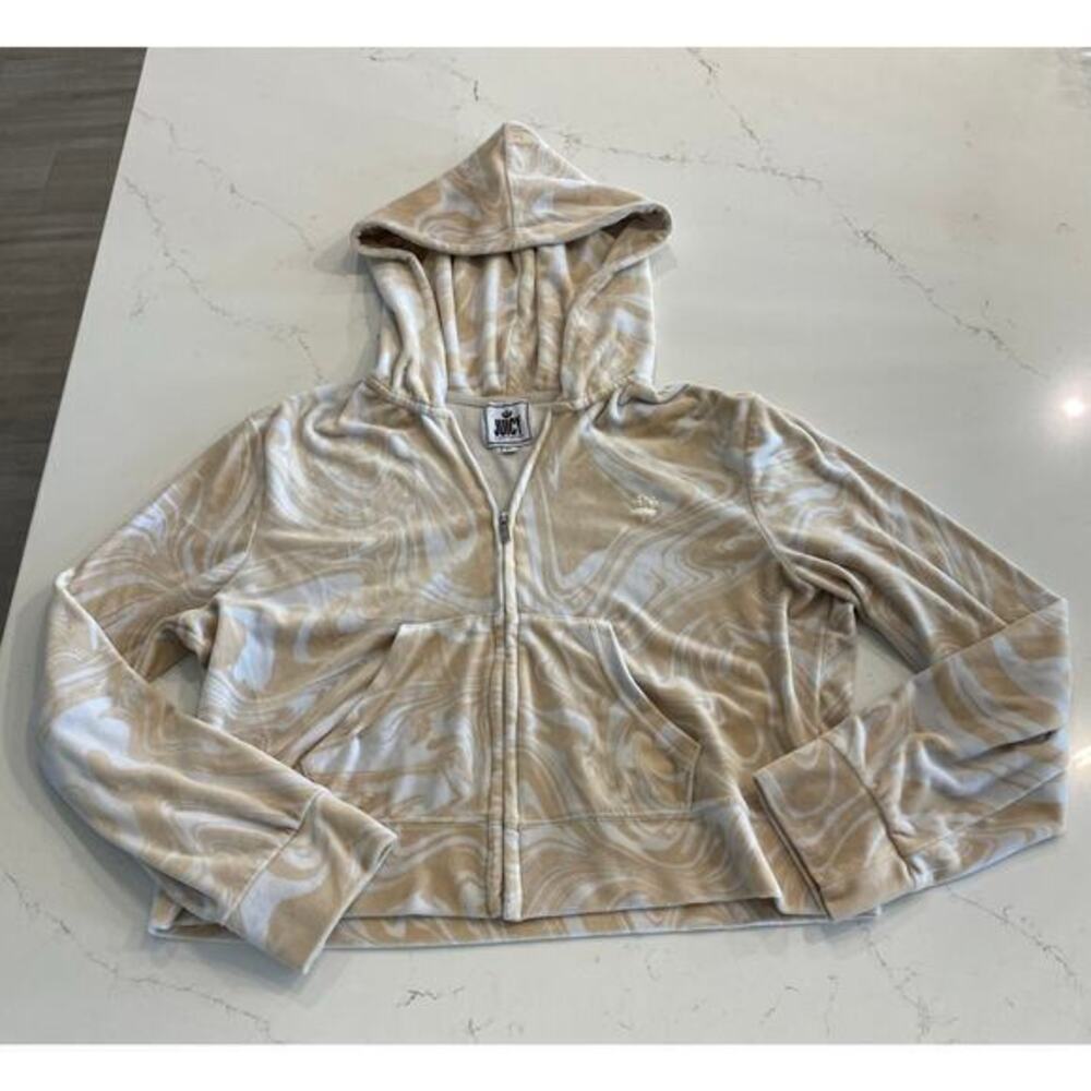 Juicy Couture Cream and White Zip Up Crop Hoodie Sweatshirt size‎ XL